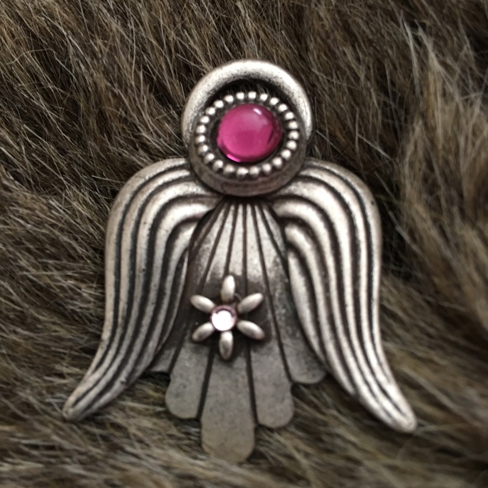 Kenneth Cole purple cabochon silver angel brooch